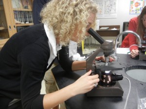 Student with microscope